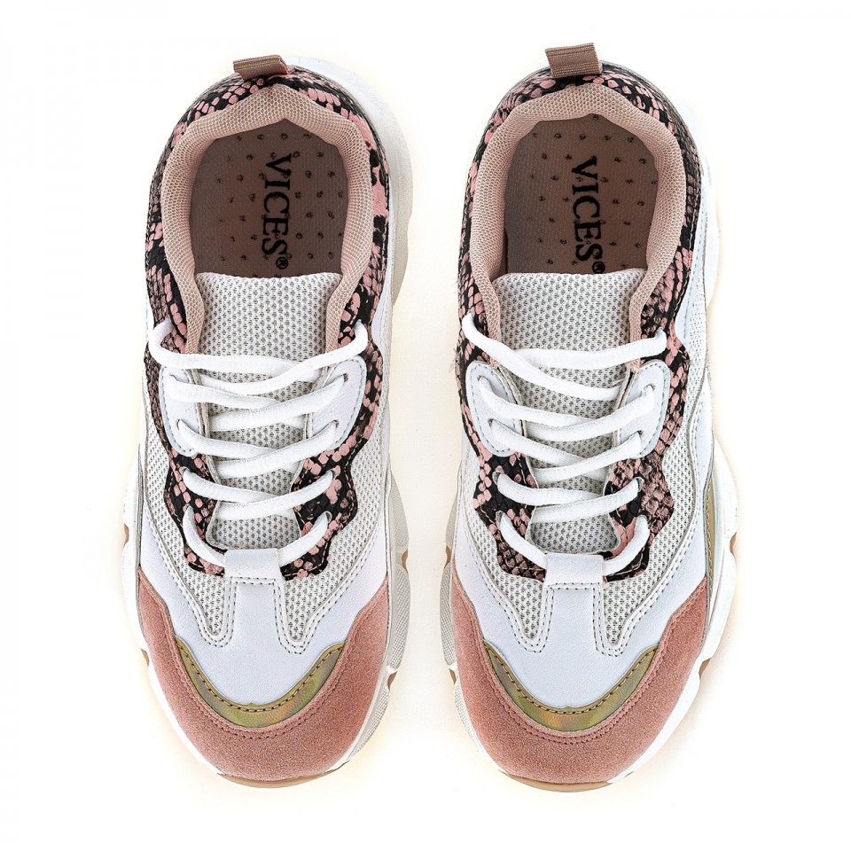 Różowe sneakersy na wysokiej podeszwie ze wstawką animal print