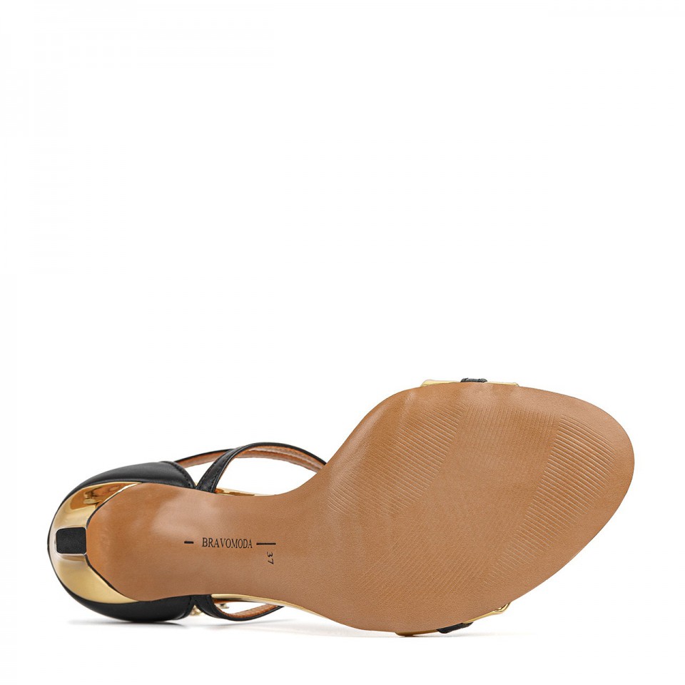 Czarno-złote sandały z naturalnej licowej skóry premium na wysokiej szpilce